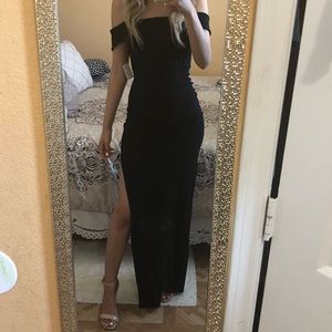 Black off the shoulder long prom dress